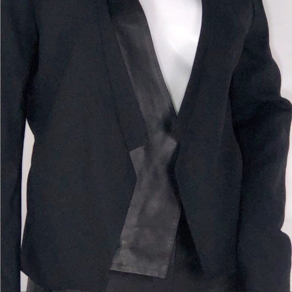 Halston Heritage Black w/Leather Panel Jacket OffSet Lapel Open Front Lined SzS - Picture 12 of 16